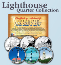Historic American * LIGHTHOUSES * Colorized US Statehood Quarters 3-Coin Set #5 - £9.75 GBP