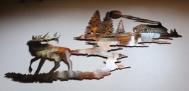 Elk Mountain Cabin Scene Metal Wall Decor - Copper  Plated- 23" x 16" - $52.23