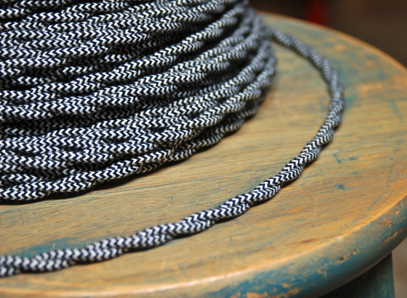 Cloth Covered Twisted Wire - Black/White Pattern, Fabric Lamp Cord Vinta... - $1.39