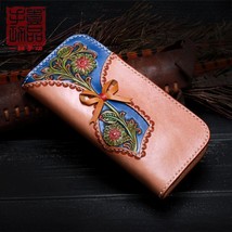 High Quality Hand Carved Leather Wallets Women Purse 2022 New Retro Large Capaci - £168.68 GBP