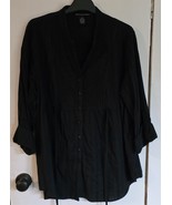 Womens Plus 2X Antilia Femme Black Drawstring Waist Button Up Shirt Top ... - $25.80 CAD