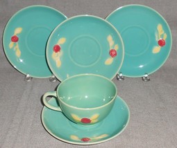5 Pc Coors Pottery Green Rosebud Pattern One Cup - Four Saucers Colorado - $39.59