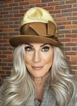 Vintage Beige/Brown Fur Felt Brimmed Tall Hat 1960s Mod Sz 22 Winner - $26.52