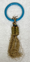 Vintage Chinese Turquoise Aqua Blue Peking Glass Hoop Ring Tassel Basket... - $14.36