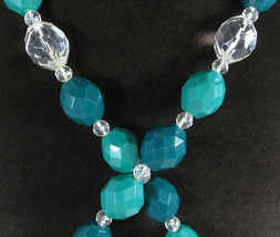Bluegreen Hunter Green Clear Vintage Beaded Necklace Chunky Faceted Oval Beads - £14.78 GBP