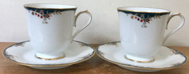 Set Pair 2 Noritake Embrace 2755 Japanese Porcelain Footed Teacups &amp; Sau... - $39.99