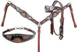 Showman Sunflower Tooled Leather Browband Headstall and Set - £114.23 GBP