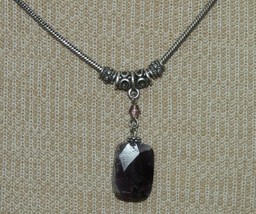 Pendant necklace 15-18&quot; purple poss flourite / troumaline silver tone chain Avon - £25.24 GBP