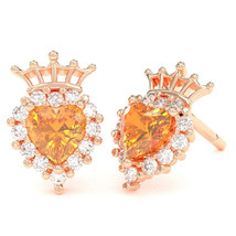 Citrine Diamond Claddagh motif Stud Earrings in 10k Rose Gold - £295.87 GBP
