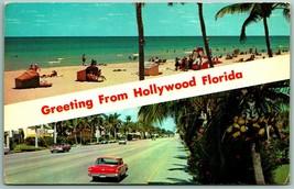 Dual View Banner Greetings Hollywood Florida FL UNP Unused Chrome Postcard F9 - £3.06 GBP