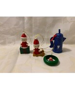 4 Christmas Tree Ornaments Wooden Painted Figures Santa Sleigh Coffee Po... - £3.73 GBP