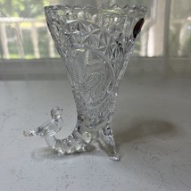 Vintage HOFBAUER BYRDES W. Germany 24% Lead Crystal Cornucopia Etched Bird Vase - £10.89 GBP
