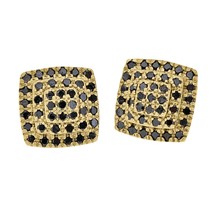 14K Yellow Gold Plated Silver Pave Black Diamond Cushion Stud Earrings - £54.77 GBP