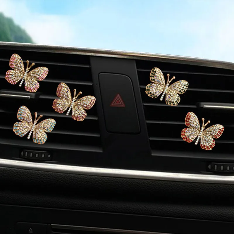 Car Air Outlet Perfume Clip Exquisite Diamond-studded Butterfly Air Conditioning - £8.20 GBP