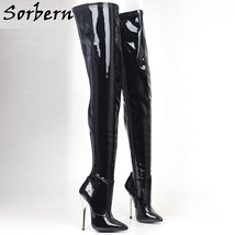 Sorbern Sexy 14Cm Metal Heels Crotch Thigh High Streched Slim Fit Unisex Boots D - £188.86 GBP