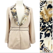 Aussie Austine Original Womens 12 Blazer Jacket Tan Leopard Collar Long Length - £30.72 GBP