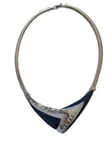 Enamel Blue/Silver Vintage 1970s Snake Chain Necklace Choker/Collar - $370.63 MXN
