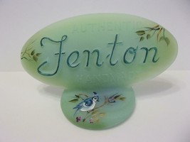 Fenton Glass Jadeite Green Logo Display Sign HP Blue Jay Bird Ltd Ed 31/51 Kibbe - £177.95 GBP
