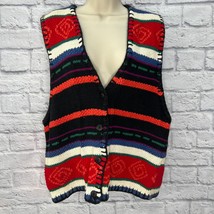 Vintage 90s 62 East Striped Knit Sweater Vest Size L Southwest Grandma Chic - £23.18 GBP