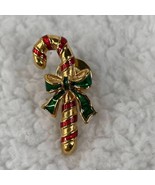 Vintage Avon Christmas Candy Cane Brooch 1&quot; Pin Red Green Enamel Gold To... - £6.25 GBP