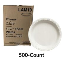 500-Count Genpak Elite 10 1/4" Foam Laminated Round Plates, White Lam 10... - $66.53