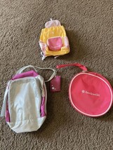 American Girl Doll Backpack Water bottle yellow pink  other bags lot - £11.68 GBP