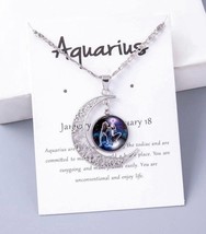 Aquarius Zodiac Necklace in Silver, Zodiac Sign Horoscope Necklace - £9.62 GBP