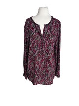Talbots Womens Size Large Blouse Red Paisley Floral Long Sleeve Polyester Lace - £14.74 GBP