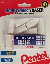 Pentel Hi-Polymer Bar Eraser Plus 6 Pencil Cap Erasers Non-Abrasive Latex Free - £2.36 GBP