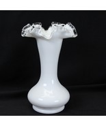 Fenton Silver Crest White Milk Glass Ruffled Rim Vase 8&quot; T x 5-1/4&quot; Dia ... - $1,489.94 MXN