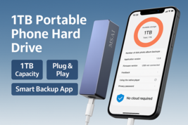1TB Portable Hard Drive for iPhone &amp; Android  Plug &amp; Play Smart Backup S... - $44.54