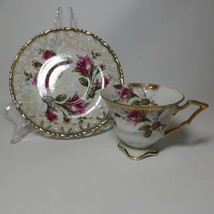 VTG Royal Sealy China Footed Teacup Reticulated Saucer Rose Gold Trim Iridescent - £16.31 GBP