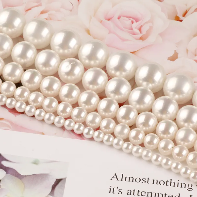 Natural White Shell Pearl Round Loose Beads For Jewelry Making Choker Making Diy - £6.33 GBP