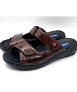 Wolky Sandals Cyprus Slides 42 Cognac Brown Slip On Mini Croc Leather Co... - $83.21 CAD