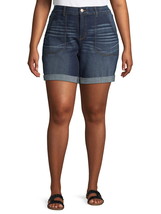 Terra &amp; Sky Women&#39;s Plus 7 inch Utility Pocket Cuffed Denim Shorts Rinse... - $22.76