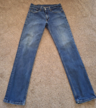 Levis 514 Jeans Mens 32 x 33 Blue Denim Straight Leg Medium Wash Distressed - £16.00 GBP