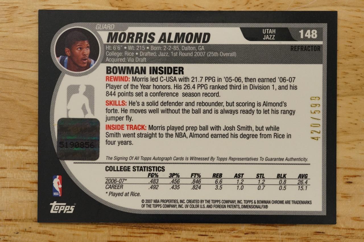 2007 Bowman Draft Picks & Stars Chrome Refractor Morris Almond Rookie Auto /599 Item image 3