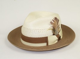 Men's Bruno Capelo Belvedere 2-Tone Straw Style Fedora Hat BD958 Ivory/Cognac image 5