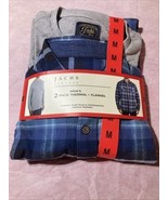 Jachs New York 2 Pack Medium Blue Flannel Shirt+Coordinating Waffle Ther... - $272.14 MXN
