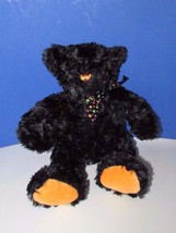 Ganz Plush Midnight 10&quot; stuffed teddy bear black orange star bow textured fur - £7.94 GBP