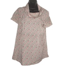 Gap Maternity Women&#39;s Shirt Blouse S Brown Pink Leaves Roll Neck Short Sleeves - £5.87 GBP