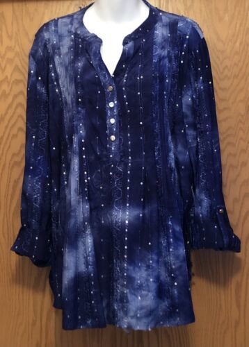 Primary image for Ava & Grace Womens XL Extra Large Tie Dye Rhinestones Midnight Blue Top
