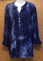 Ava &amp; Grace Womens XL Extra Large Tie Dye Rhinestones Midnight Blue Top - $19.80