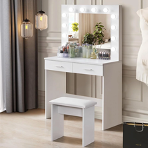 White Vanity Table Set LED Lighted Mirror Makeup Dressing Desk With Drawers - $68.31+