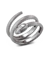 Textured Sterling Silver Coiled Wrap Snake Ring with Diamond Eyes for Women - $164.62 CAD