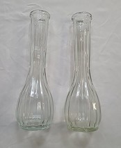 CFG Vintage Clear Glass 8.5” Bulb Bottom Ribbed Vase CL I2 1/3 9158 Lot Of 2 - £11.87 GBP