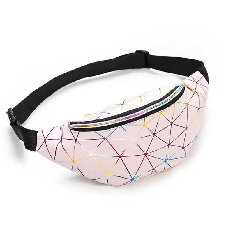 colorful geometric laser waist bag Pu waist bag bright leather men&#39;s and women&#39;s - £54.11 GBP