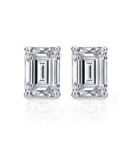 1.20 Ct Emerald Cut CZ White Diamond Stud Earrings 14K White Gold Plated - £28.76 GBP