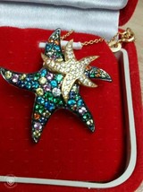 Multi Sapphire And Diamond Starfish Pendant Necklace 18k Yellow Gold FN 18&quot; - £97.36 GBP