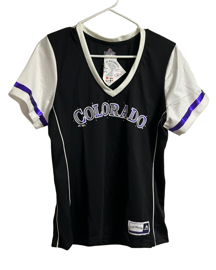 Majestic Athlétique Femmes Colorado Rockies Curveball Bébé T-Shirt, Noir, Grand Item image 2